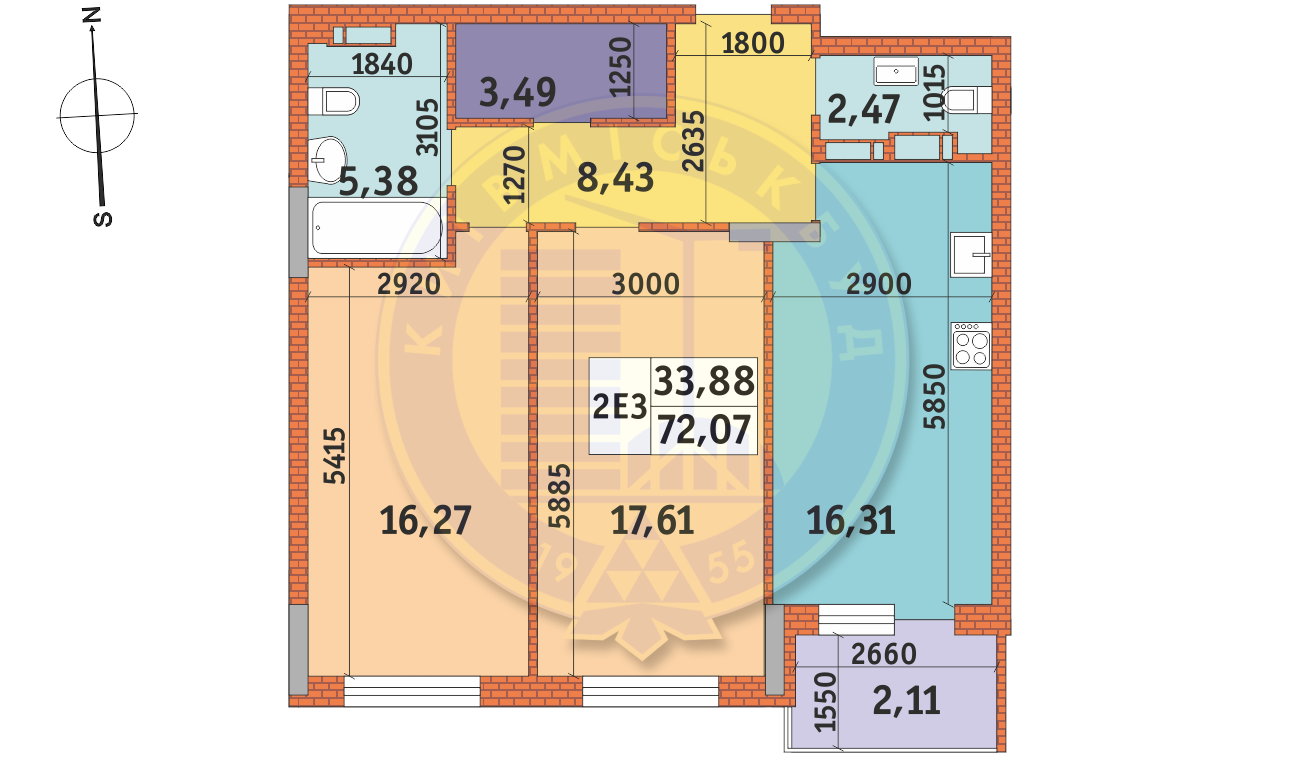 2-комнатная 72.07 м² в ЖК Mirax от 29 528 грн/м², Киев