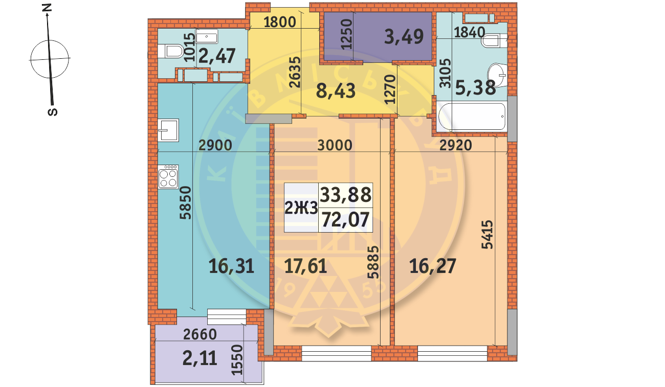 2-кімнатна 72.07 м² в ЖК Mirax від 28 050 грн/м², Київ