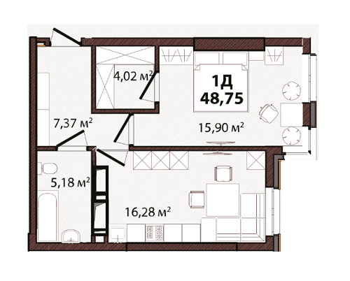 1-комнатная 48.75 м² в ЖК EDELDORF HILLS от 71 685 грн/м², Киев