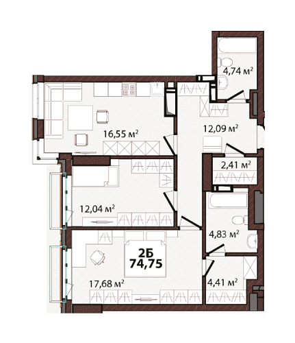 2-кімнатна 74.75 м² в ЖК EDELDORF HILLS від 75 465 грн/м², Київ