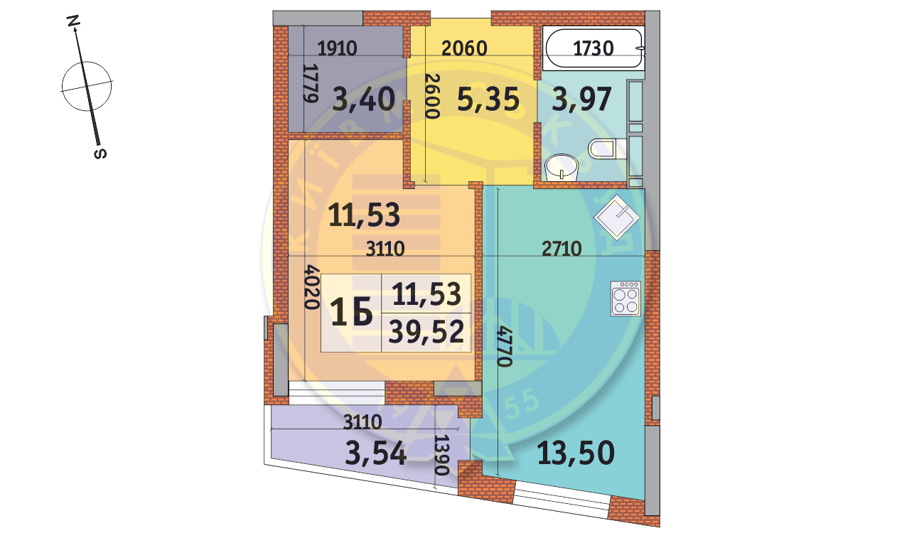 1-кімнатна 39.52 м² в ЖК Італійський квартал від 24 840 грн/м², Київ