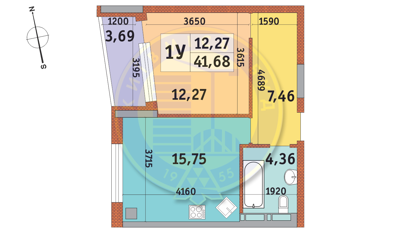 1-комнатная 41.68 м² в ЖК Итальянский квартал от 22 650 грн/м², Киев