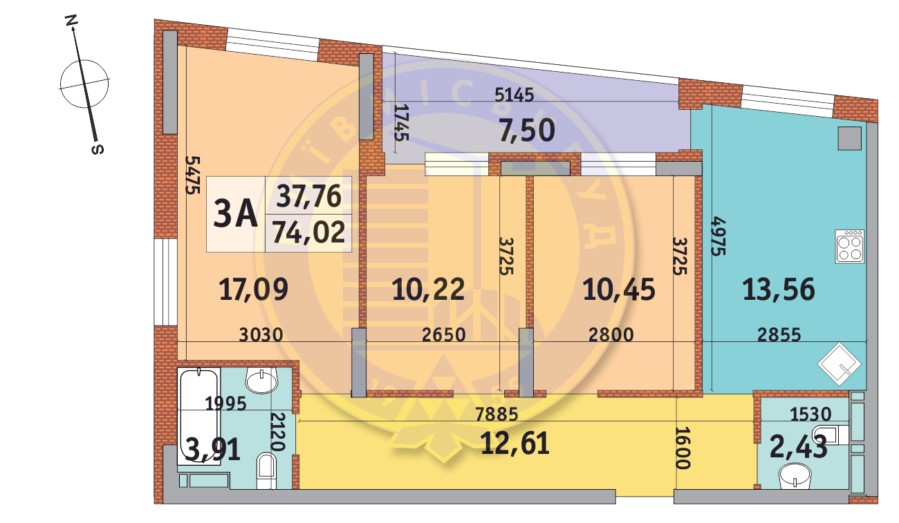 3-кімнатна 74.02 м² в ЖК Італійський квартал від 20 778 грн/м², Київ