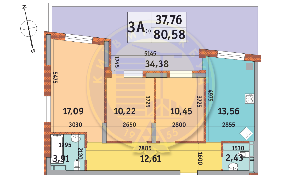3-комнатная 80.58 м² в ЖК Итальянский квартал от 22 850 грн/м², Киев