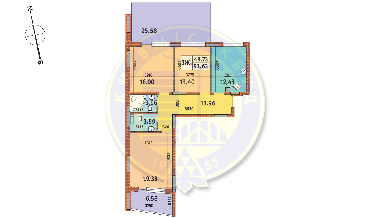 3-комнатная 93.63 м² в ЖК Итальянский квартал от 25 840 грн/м², Киев