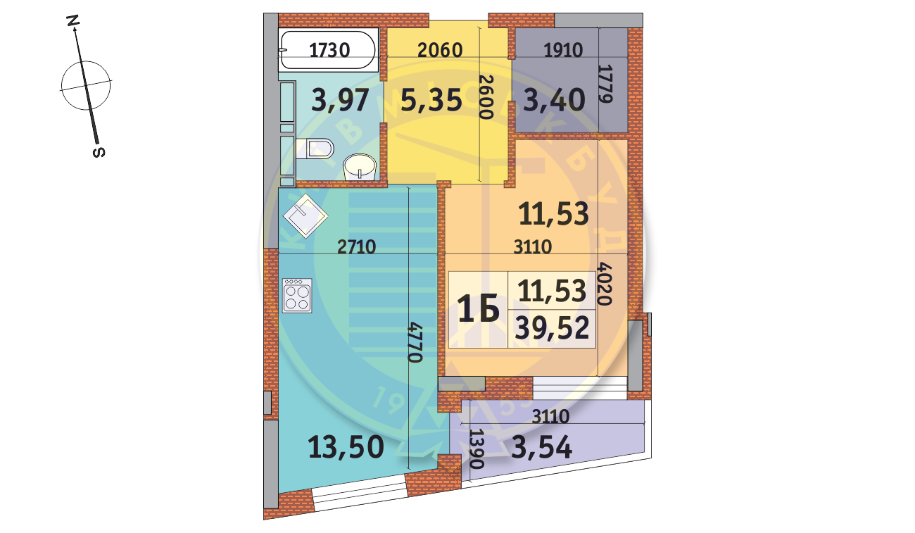 1-кімнатна 39.52 м² в ЖК Італійський квартал від 23 940 грн/м², Київ