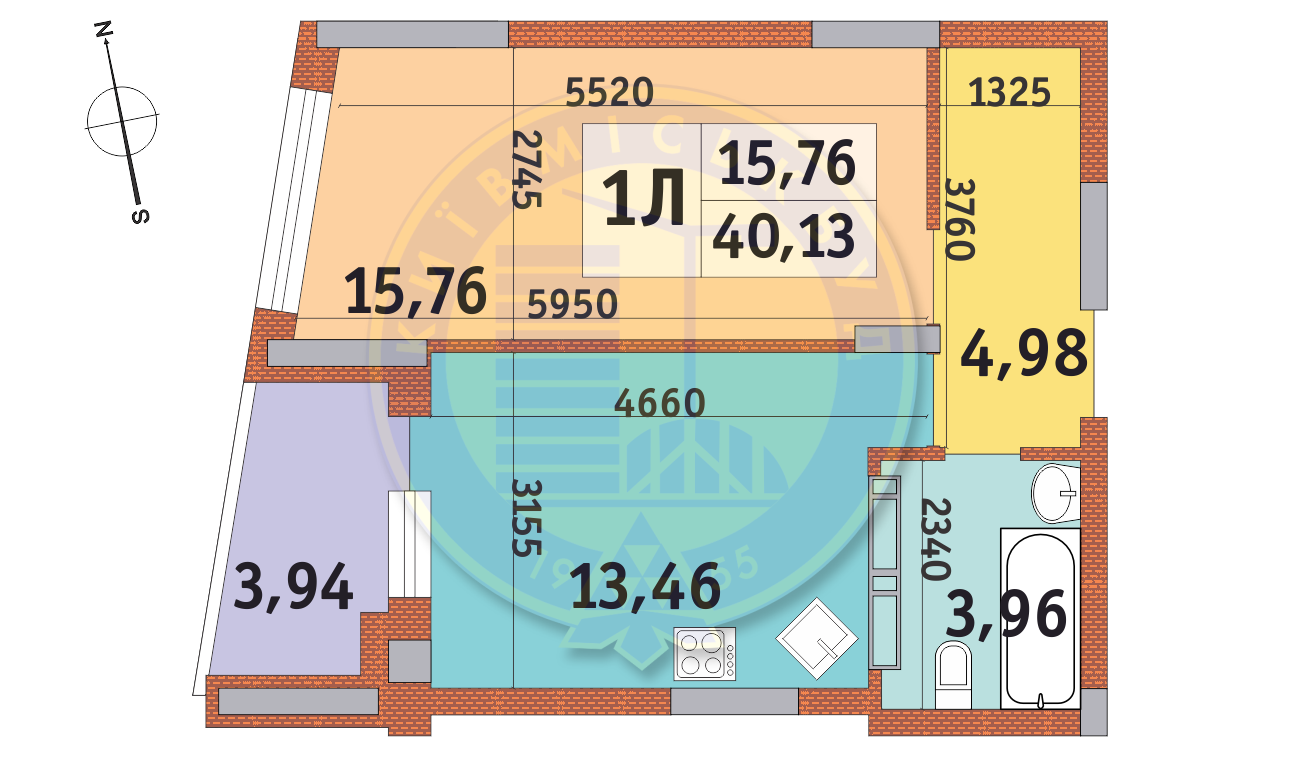 1-кімнатна 40.13 м² в ЖК Італійський квартал від 22 650 грн/м², Київ
