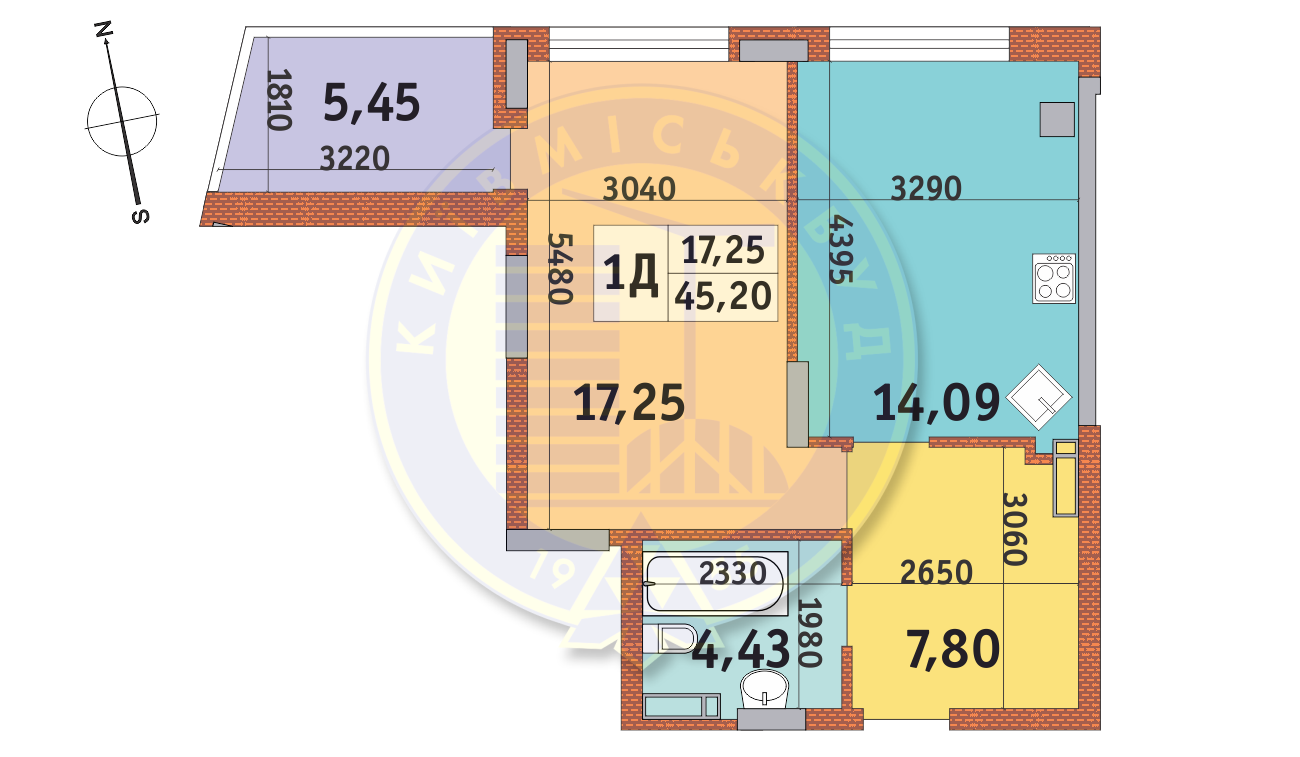 1-комнатная 45.2 м² в ЖК Итальянский квартал от 22 650 грн/м², Киев