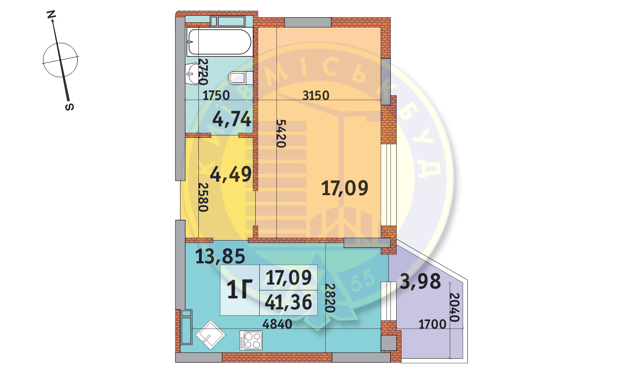 1-комнатная 41.36 м² в ЖК Итальянский квартал от 23 544 грн/м², Киев