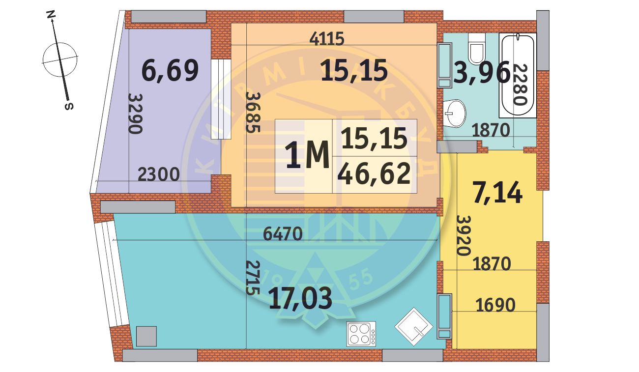 1-комнатная 46.62 м² в ЖК Итальянский квартал от 22 650 грн/м², Киев