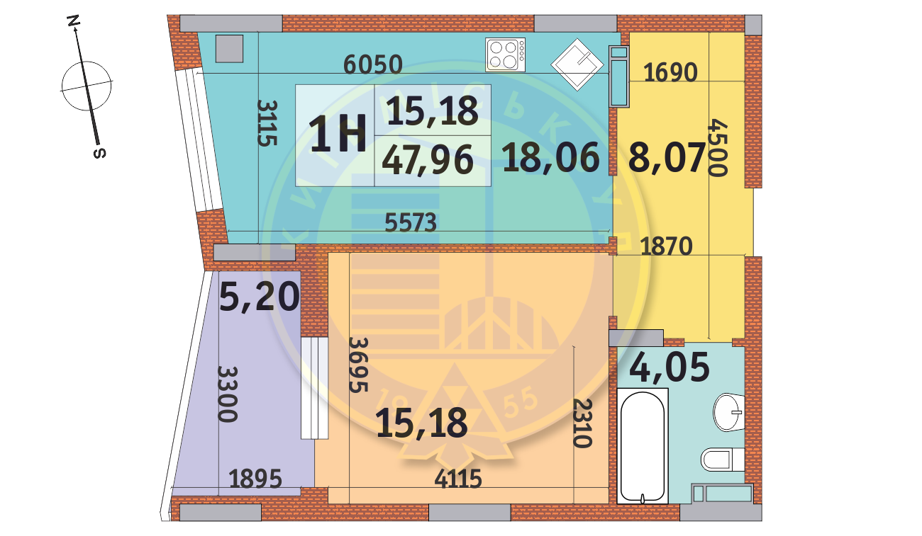 1-кімнатна 47.96 м² в ЖК Італійський квартал від 22 650 грн/м², Київ