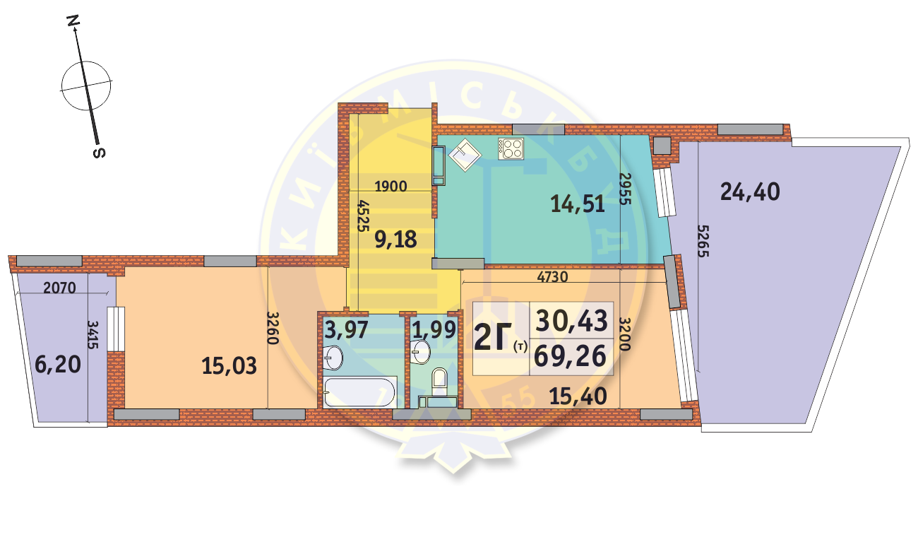 2-комнатная 69.26 м² в ЖК Итальянский квартал от 21 550 грн/м², Киев