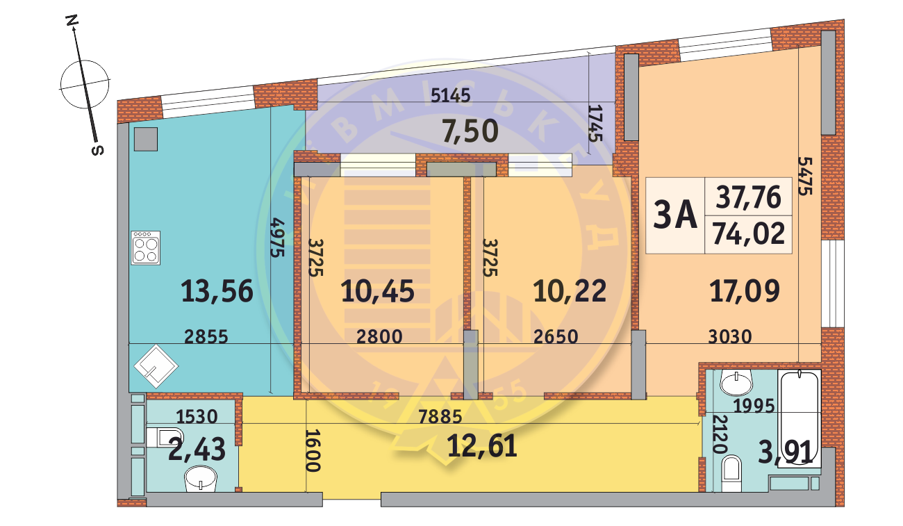 3-кімнатна 74.02 м² в ЖК Італійський квартал від 25 704 грн/м², Київ