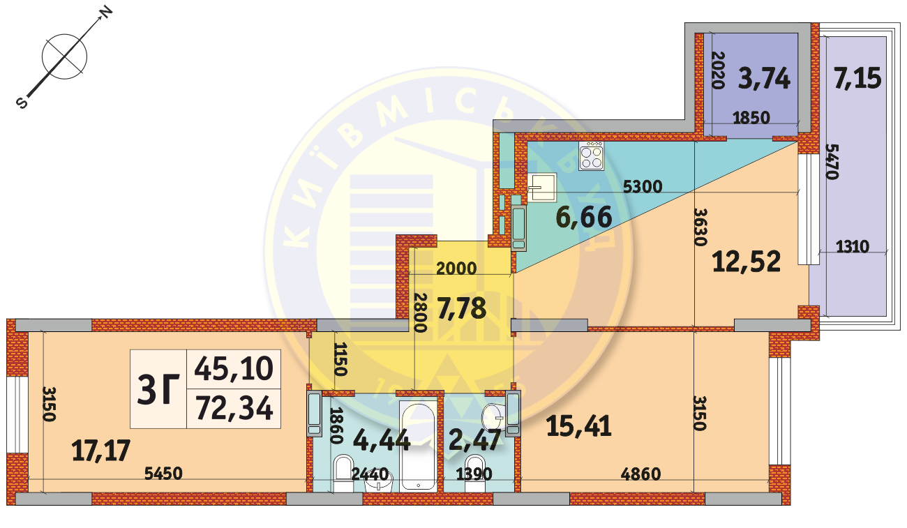 3-комнатная 72.34 м² в Апарт-комплекс в Пуще-Водице от 23 370 грн/м², Киев