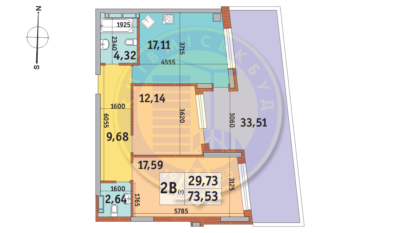 2-кімнатна 73.53 м² в ЖК Італійський квартал від 31 680 грн/м², Київ