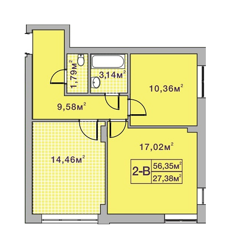 2-комнатная 56.35 м² в ЖК Центральный-2 от 24 400 грн/м², г. Ирпень