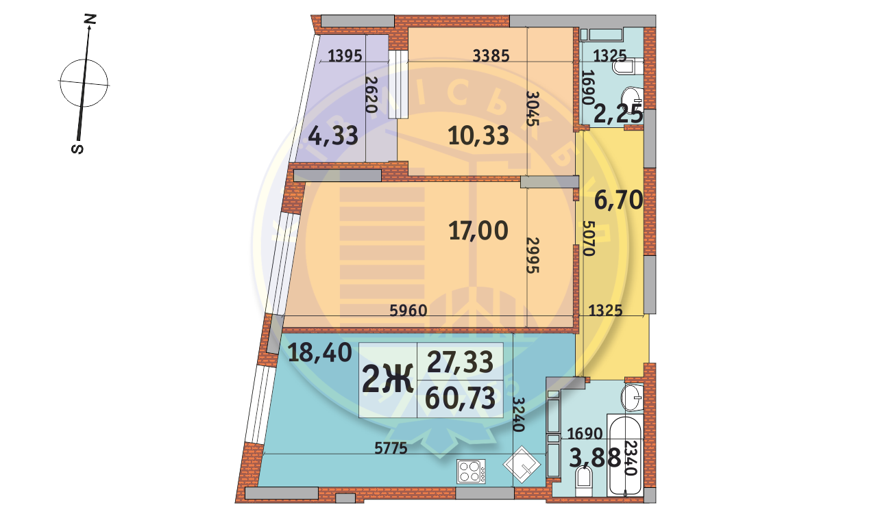 2-кімнатна 60.73 м² в ЖК Італійський квартал від 22 140 грн/м², Київ