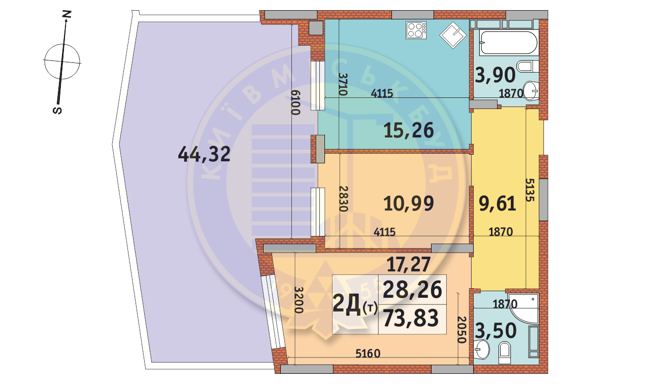 2-кімнатна 73.83 м² в ЖК Італійський квартал від 31 680 грн/м², Київ