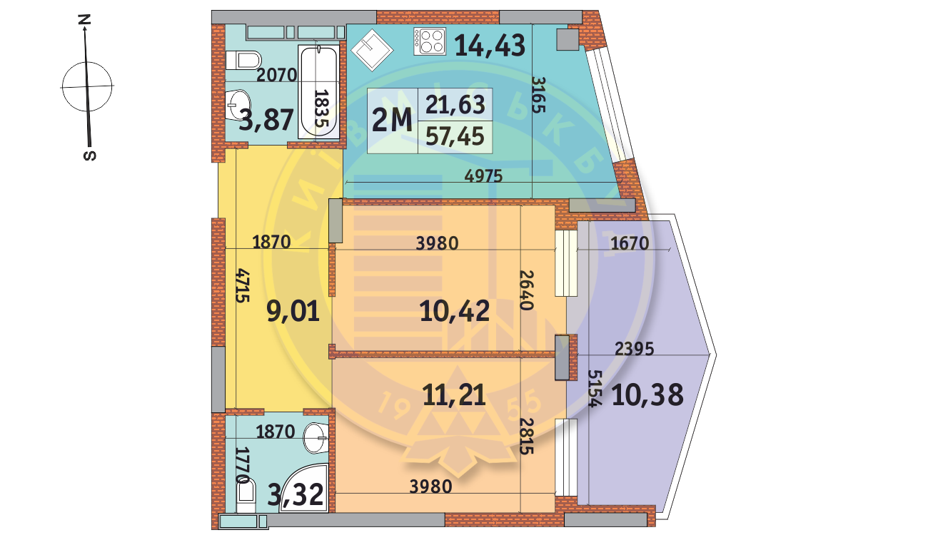 2-кімнатна 57.45 м² в ЖК Італійський квартал від 20 400 грн/м², Київ