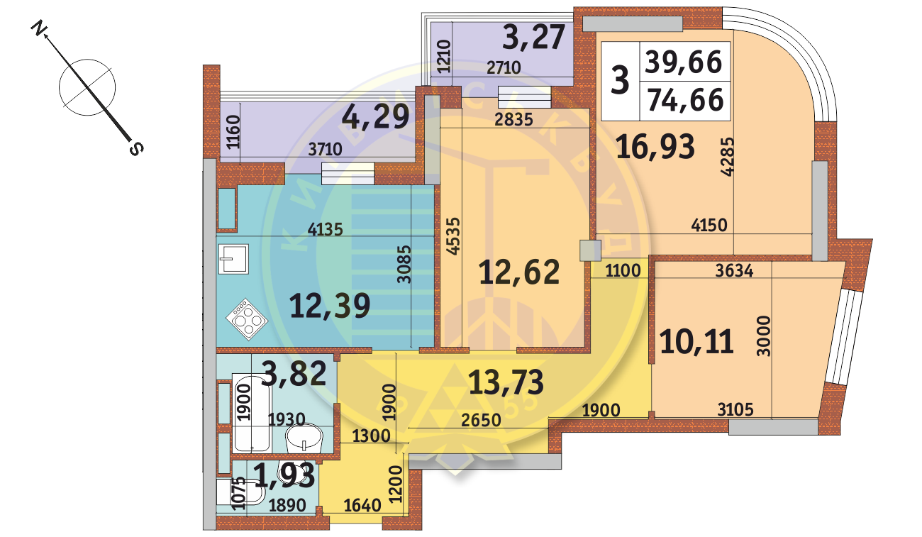 3-кімнатна 74.66 м² в ЖК Каховська від забудовника, Київ