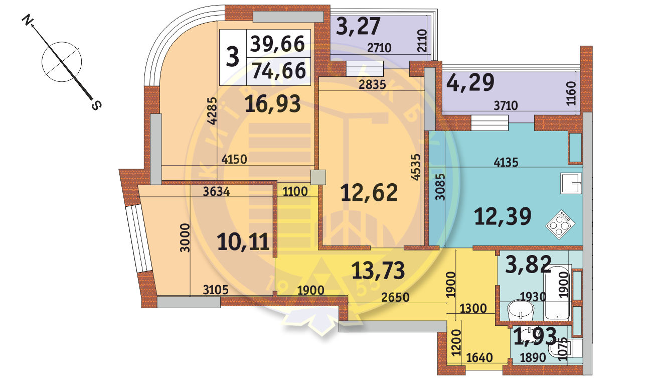 3-кімнатна 74.66 м² в ЖК Каховська від 27 702 грн/м², Київ