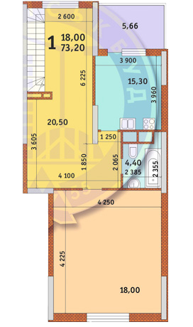 1-комнатная 73.2 м² в ЖК Новомостицко-Замковецкий от застройщика, Киев