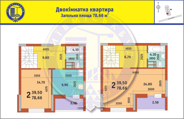 2-комнатная 78.66 м² в ЖК Новомостицко-Замковецкий от 21 828 грн/м², Киев