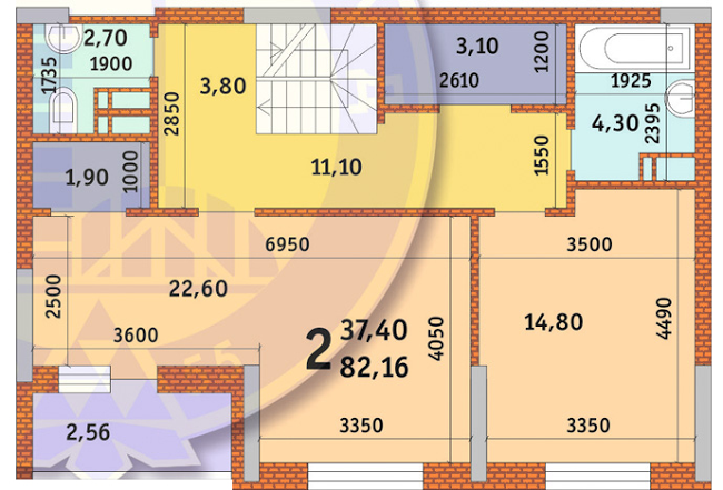 2-комнатная 82.16 м² в ЖК Новомостицко-Замковецкий от 21 100 грн/м², Киев