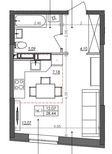 1-кімнатна 28.44 м² в ЖК Svitlo Park від 19 594 грн/м², Київ