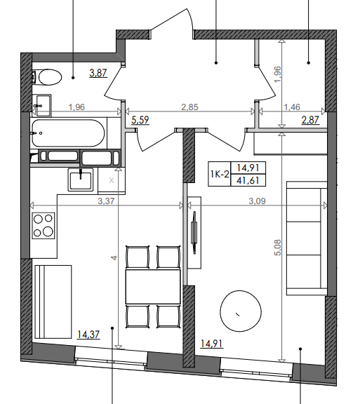 1-кімнатна 41.61 м² в ЖК Svitlo Park від 36 447 грн/м², Київ