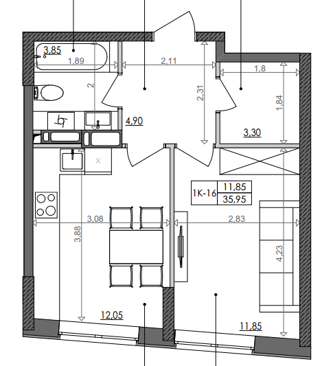 1-кімнатна 35.95 м² в ЖК Svitlo Park від 19 594 грн/м², Київ