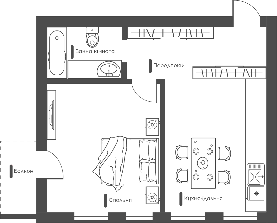 1-кімнатна 48.62 м² в ЖК Happy House від 31 950 грн/м², Київ