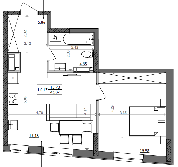 1-комнатная 45.87 м² в ЖК Svitlo Park от 19 594 грн/м², Киев