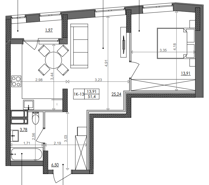 1-кімнатна 51.4 м² в ЖК Svitlo Park від 36 950 грн/м², Київ