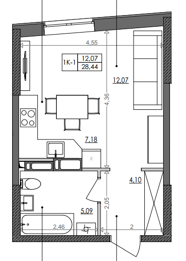 1-комнатная 28.44 м² в ЖК Svitlo Park от 19 397 грн/м², Киев