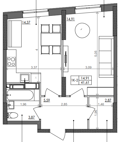 1-кімнатна 41.61 м² в ЖК Svitlo Park від 19 594 грн/м², Київ