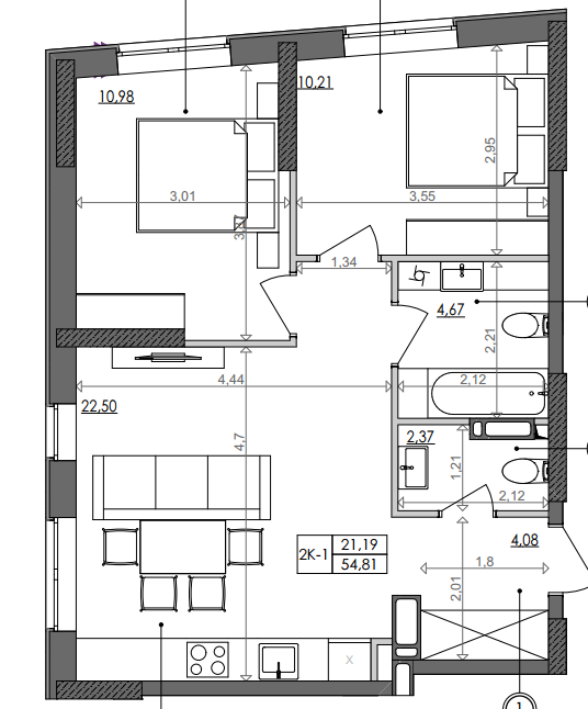 2-кімнатна 54.81 м² в ЖК Svitlo Park від 19 462 грн/м², Київ