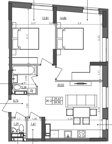 2-кімнатна 59.9 м² в ЖК Svitlo Park від 19 462 грн/м², Київ