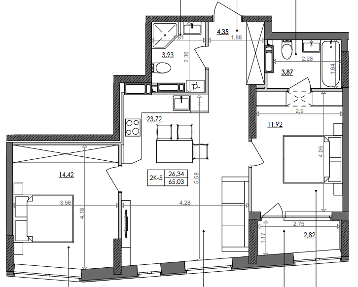 2-кімнатна 65.03 м² в ЖК Svitlo Park від 29 464 грн/м², Київ