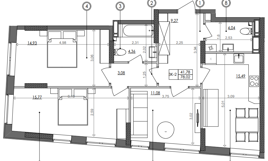 3-комнатная 78.02 м² в ЖК Svitlo Park от 25 568 грн/м², Киев