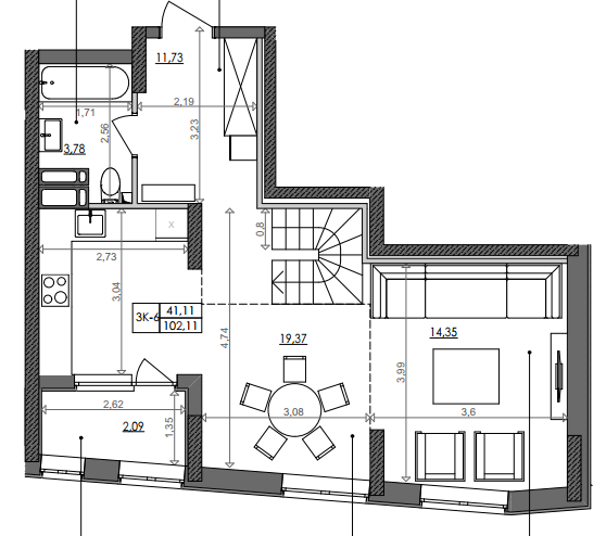 3-комнатная 102.11 м² в ЖК Svitlo Park от 18 673 грн/м², Киев