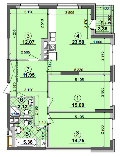 3-кімнатна 86.85 м² в ЖК Seven від 19 850 грн/м², Київ