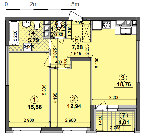 2-комнатная 63.61 м² в ЖК Seven от 21 200 грн/м², Киев