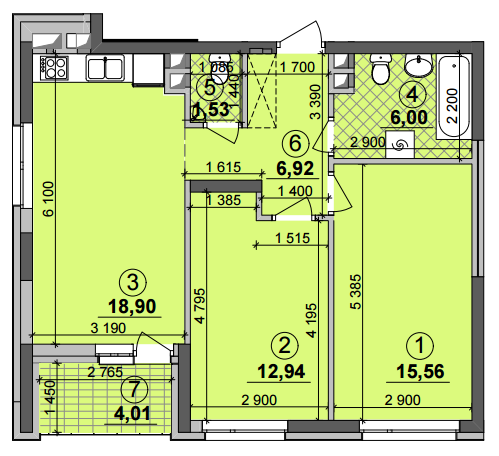 2-кімнатна 63.86 м² в ЖК Seven від 21 200 грн/м², Київ