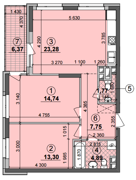 2-кімнатна 67.64 м² в ЖК Seven від 21 200 грн/м², Київ