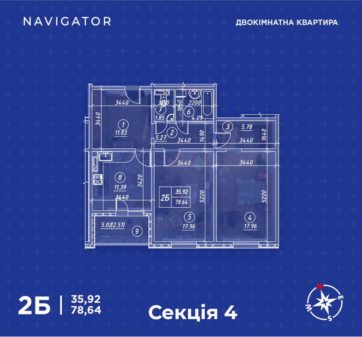 2-комнатная 78.64 м² в ЖК Navigator от застройщика, Киев