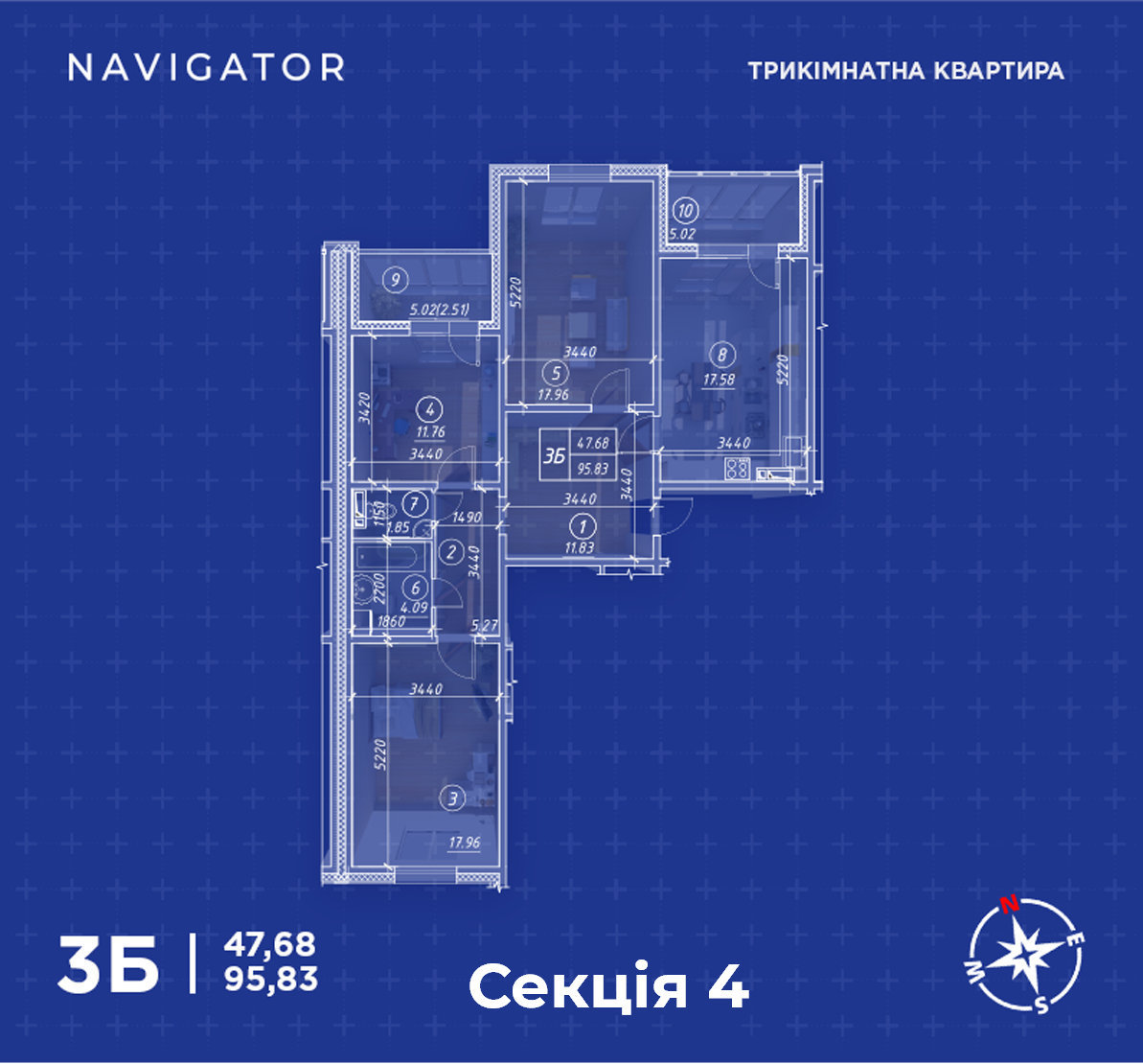3-комнатная 95.83 м² в ЖК Navigator от 16 000 грн/м², Киев