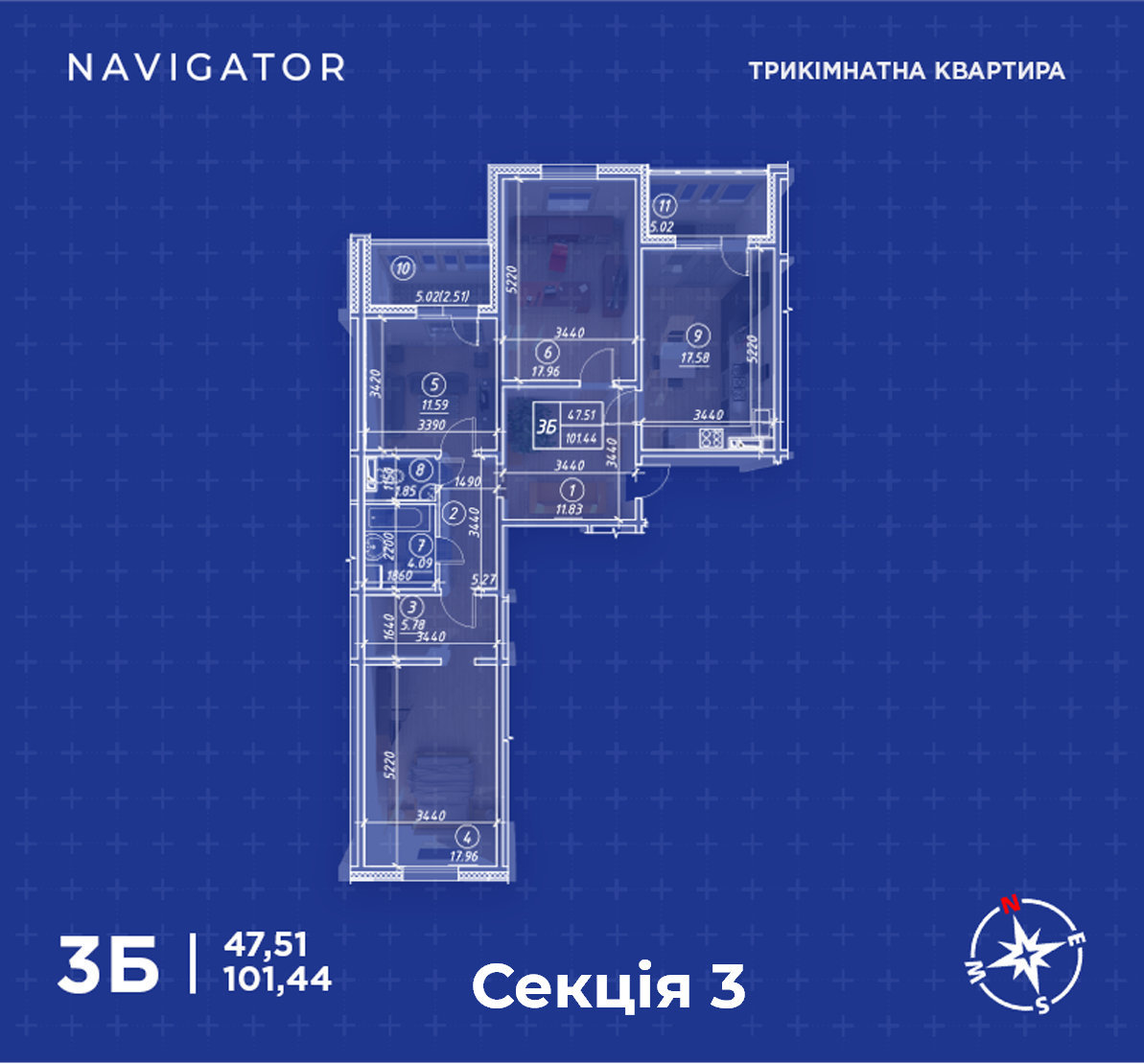 3-кімнатна 101.44 м² в ЖК Navigator від 18 250 грн/м², Київ