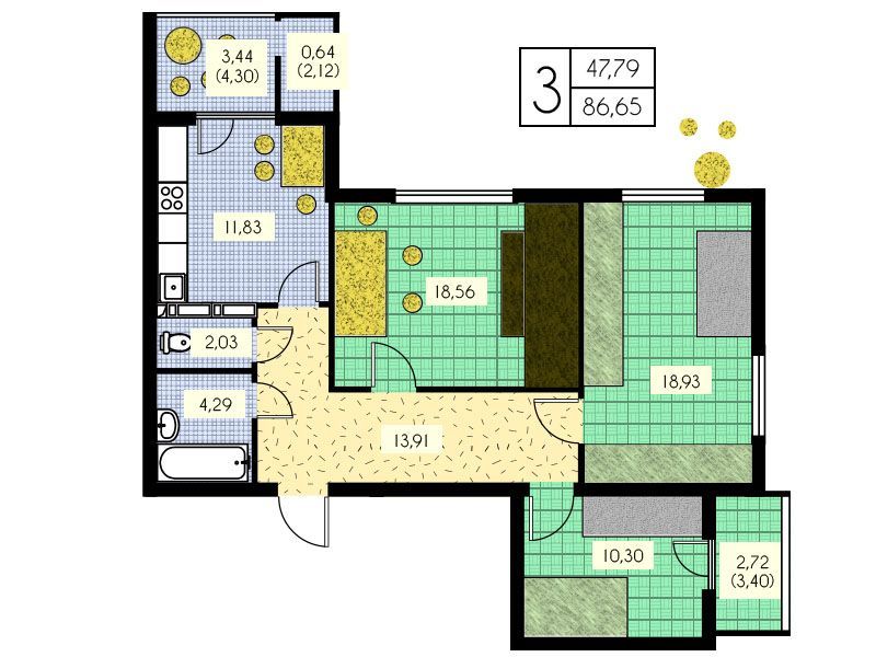 3-кімнатна 86.65 м² в ЖК Набережний від забудовника, м. Вишгород