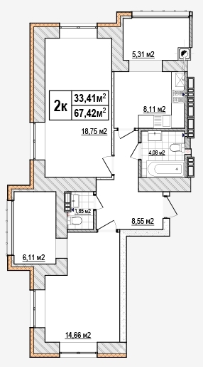 2-комнатная 67.42 м² в ЖК AGAM от 27 000 грн/м², с. Крюковщина